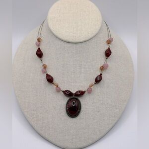 Red Labradorite Pendant Rose Quartz Citrine Wire Choker Necklace 16”